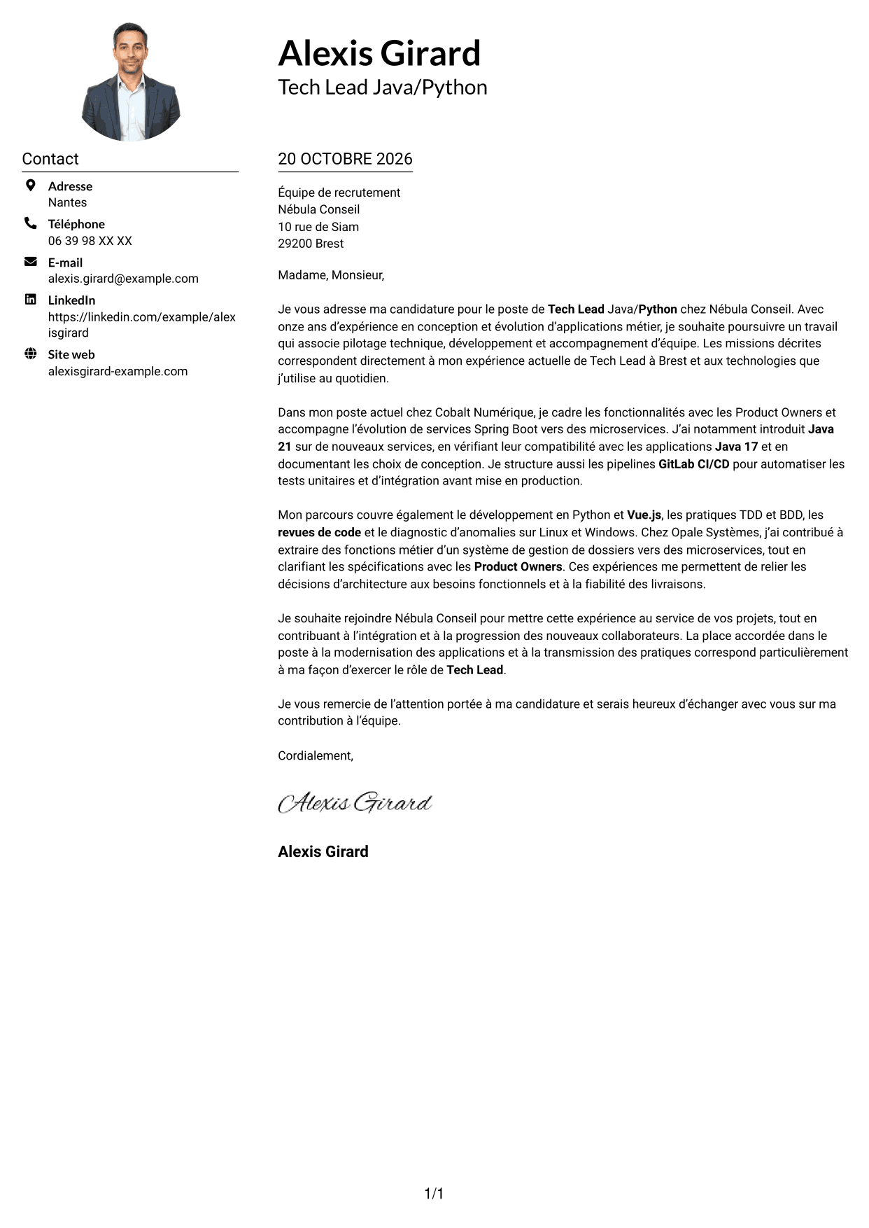 Exemple de lettre de motivation — page 1