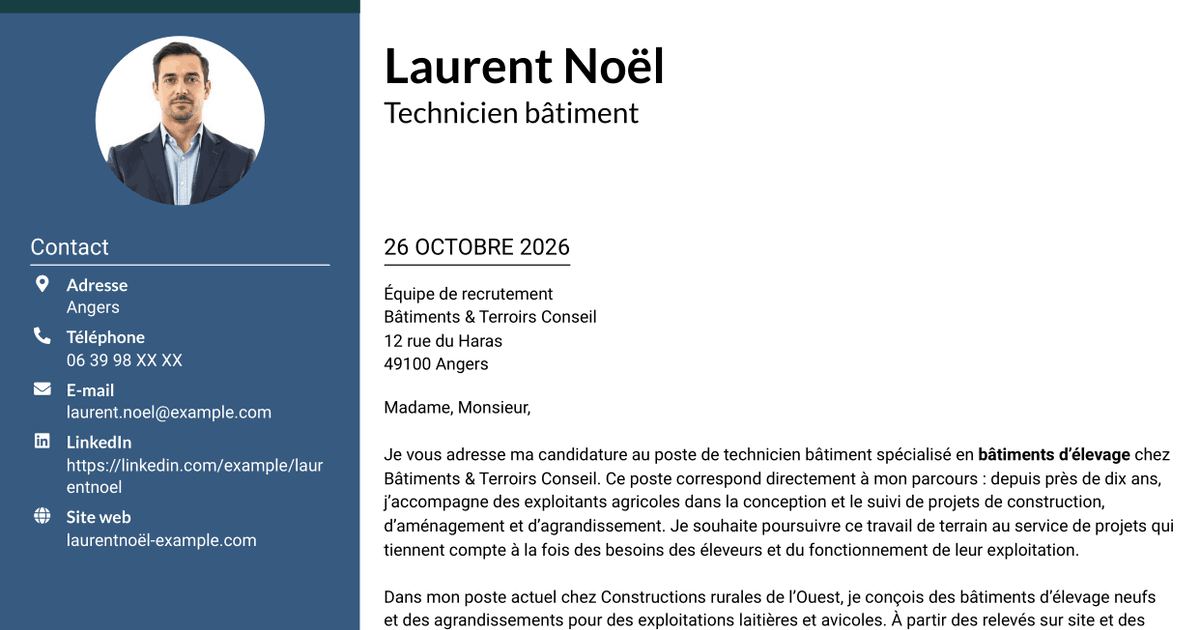 7 modèles de lettre de motivation pour Technicien bâtiment - Bâtiments d’élevage, avec exemples