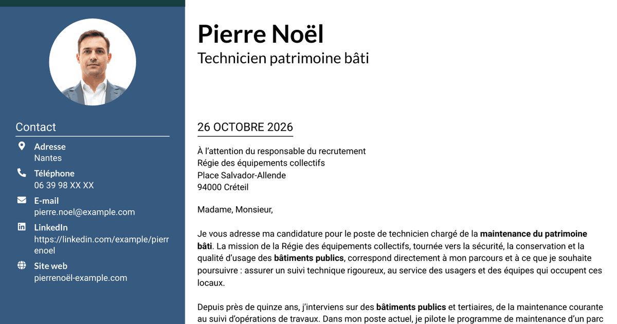 7 modèles de lettre de motivation pour Technicien bâtiments - Maintenance du patrimoine bâti, avec exemples