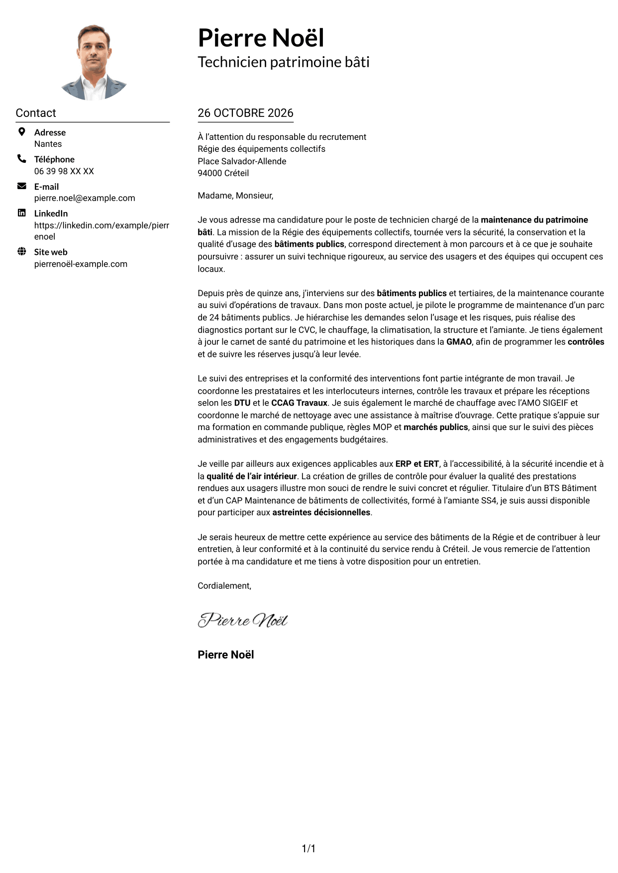 Exemple de lettre de motivation — page 1