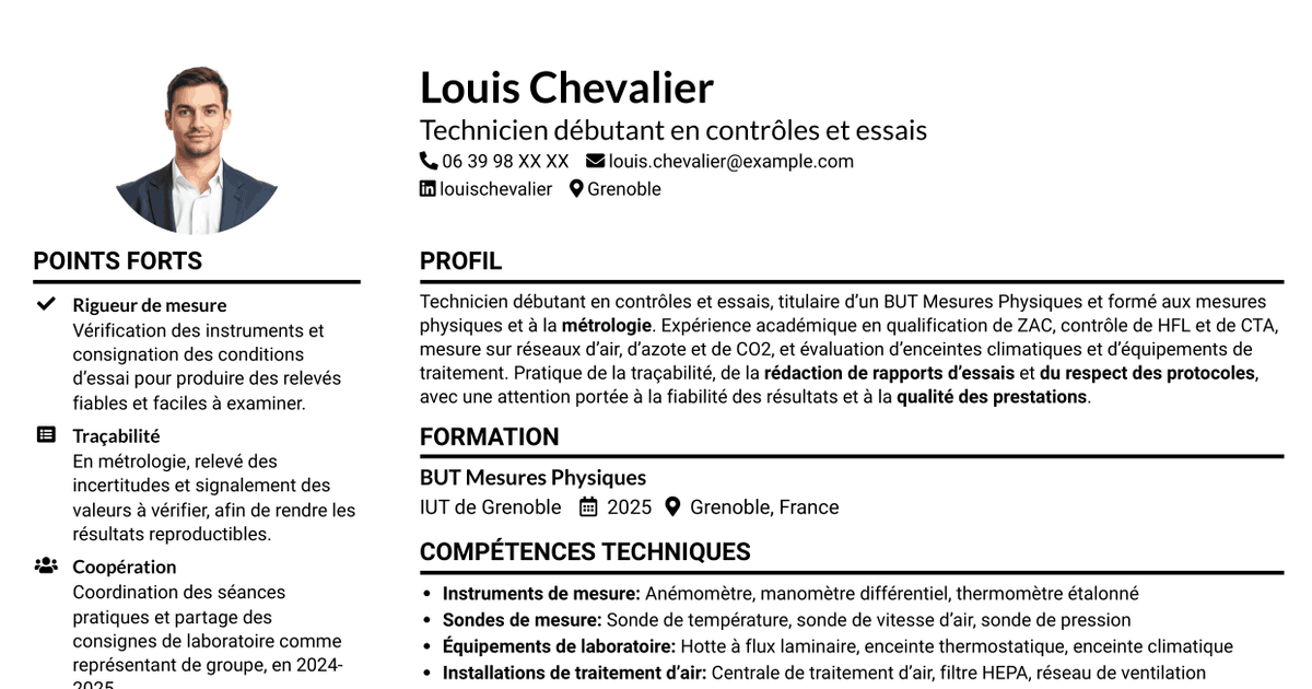 7 modèles de CV pour Technicien débutant - Contrôles et essais pharmaceutiques, avec exemples