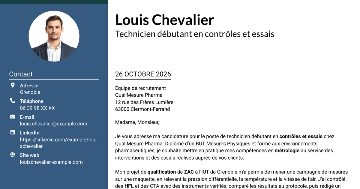 7 modèles de lettre de motivation pour Technicien débutant - Contrôles et essais pharmaceutiques, avec exemples