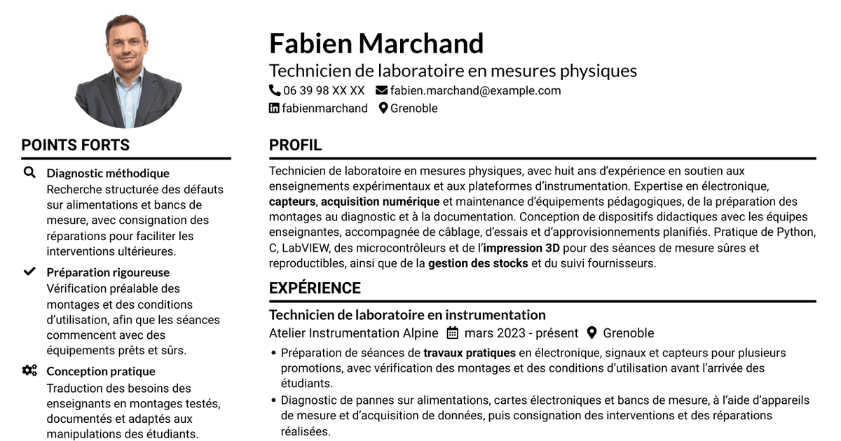 7 modèles de CV pour Technicien de laboratoire - Mesures physiques, avec exemples