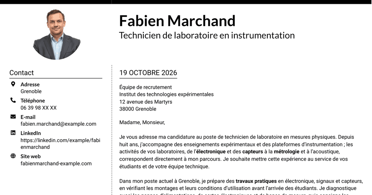 7 modèles de lettre de motivation pour Technicien de laboratoire - Mesures physiques, avec exemples