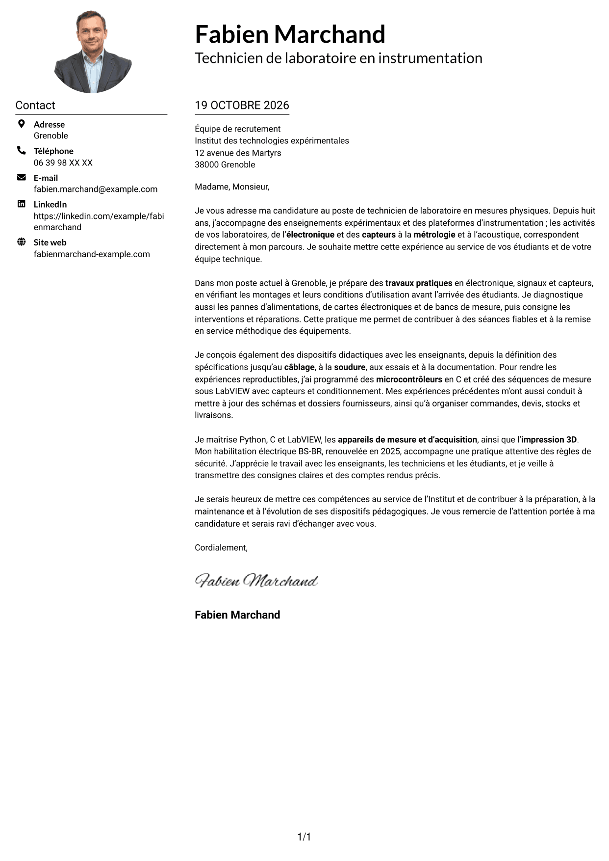 Exemple de lettre de motivation — page 1
