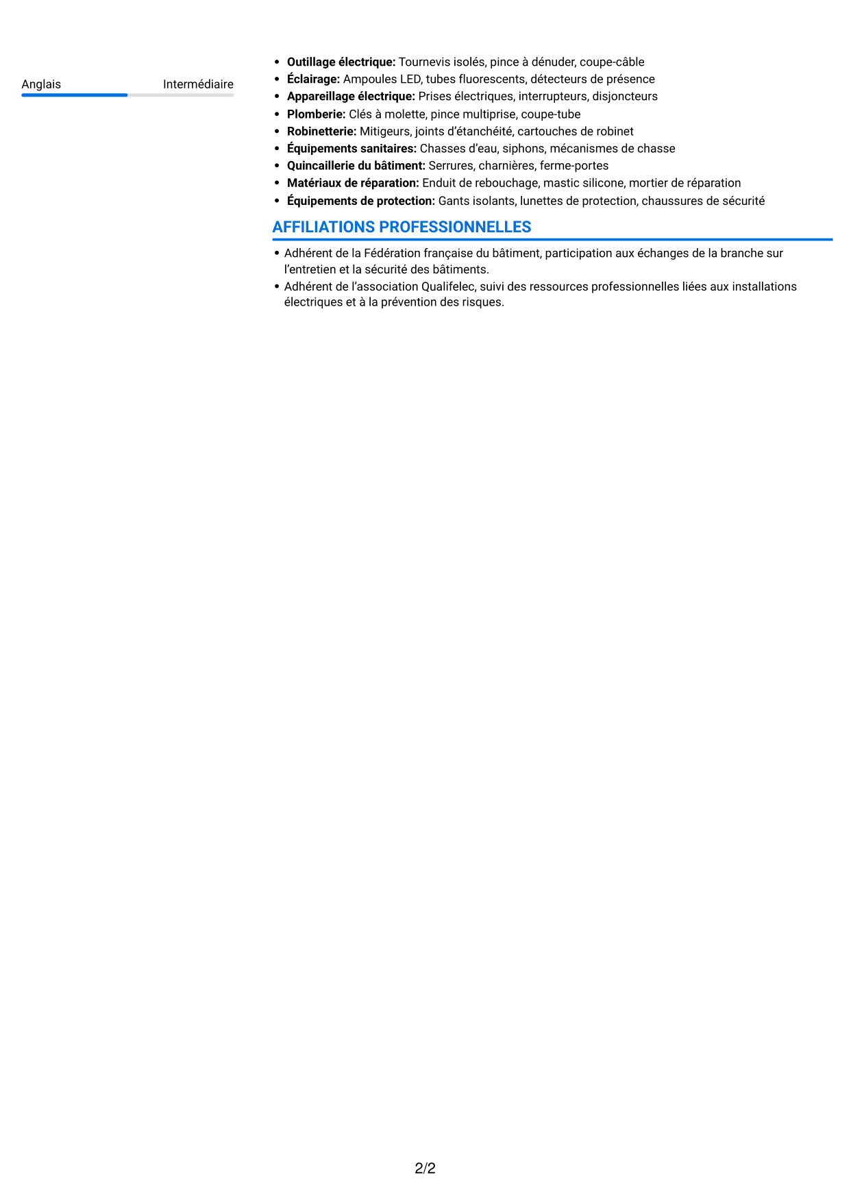 CV Audacieux (format à deux colonnes avec accents colorés et photo) : Technicien de maintenance des bâtiments - Sites touristiques, page 2