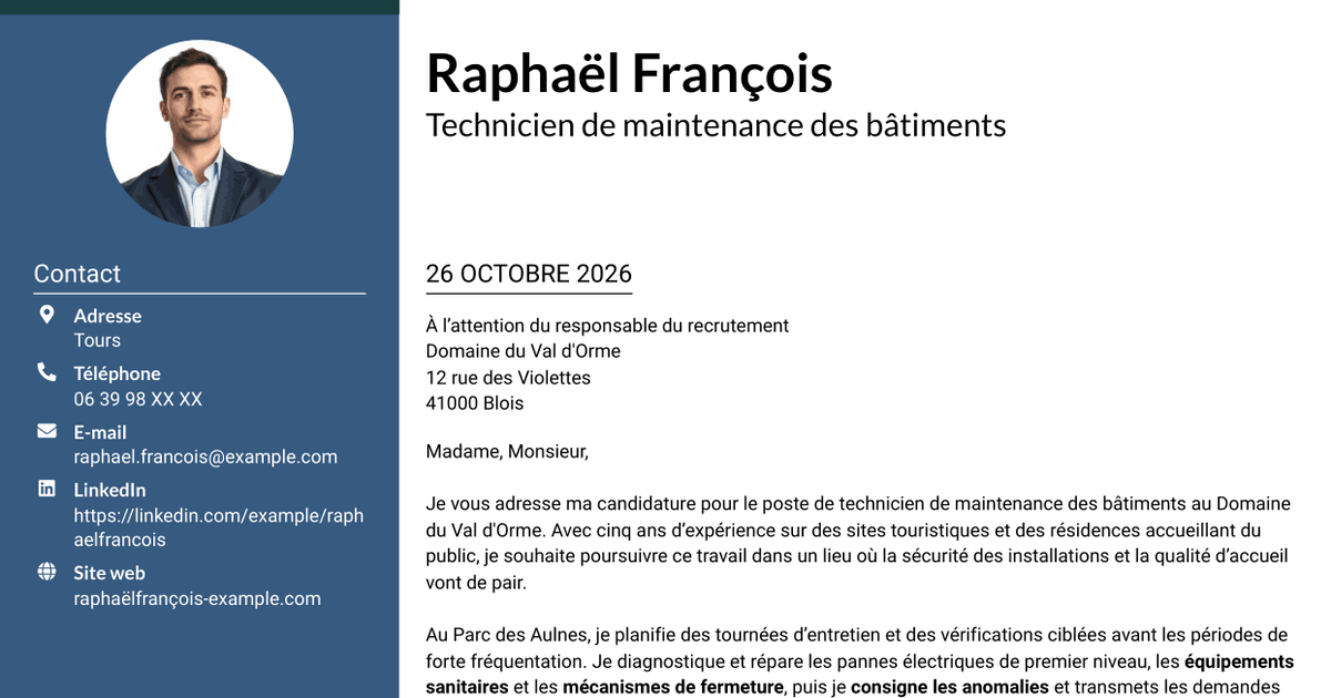 7 modèles de lettre de motivation pour Technicien de maintenance des bâtiments - Sites touristiques, avec exemples