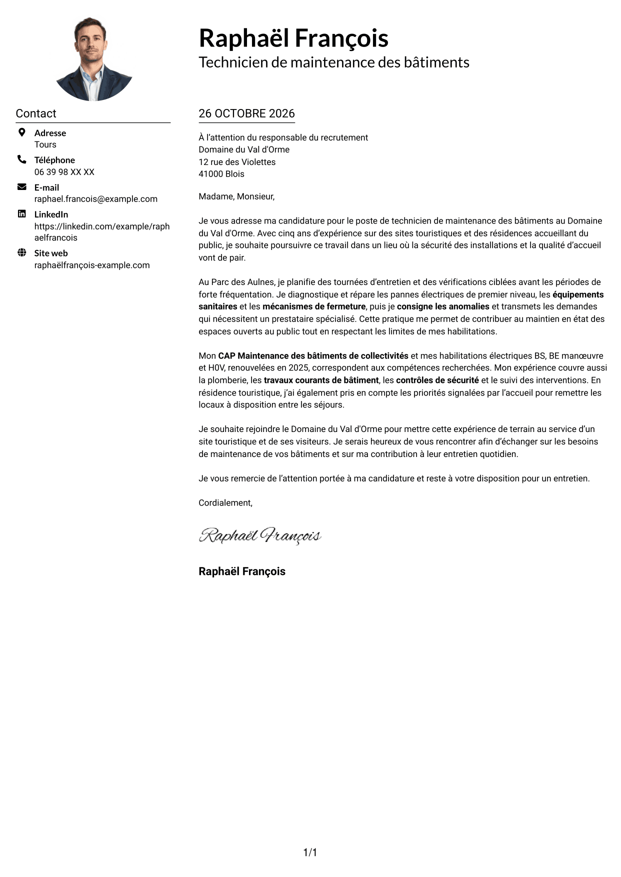 Exemple de lettre de motivation — page 1