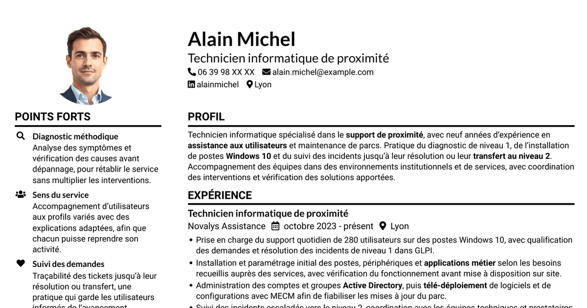 7 modèles de CV pour Technicien informatique - Support de proximité, avec exemples