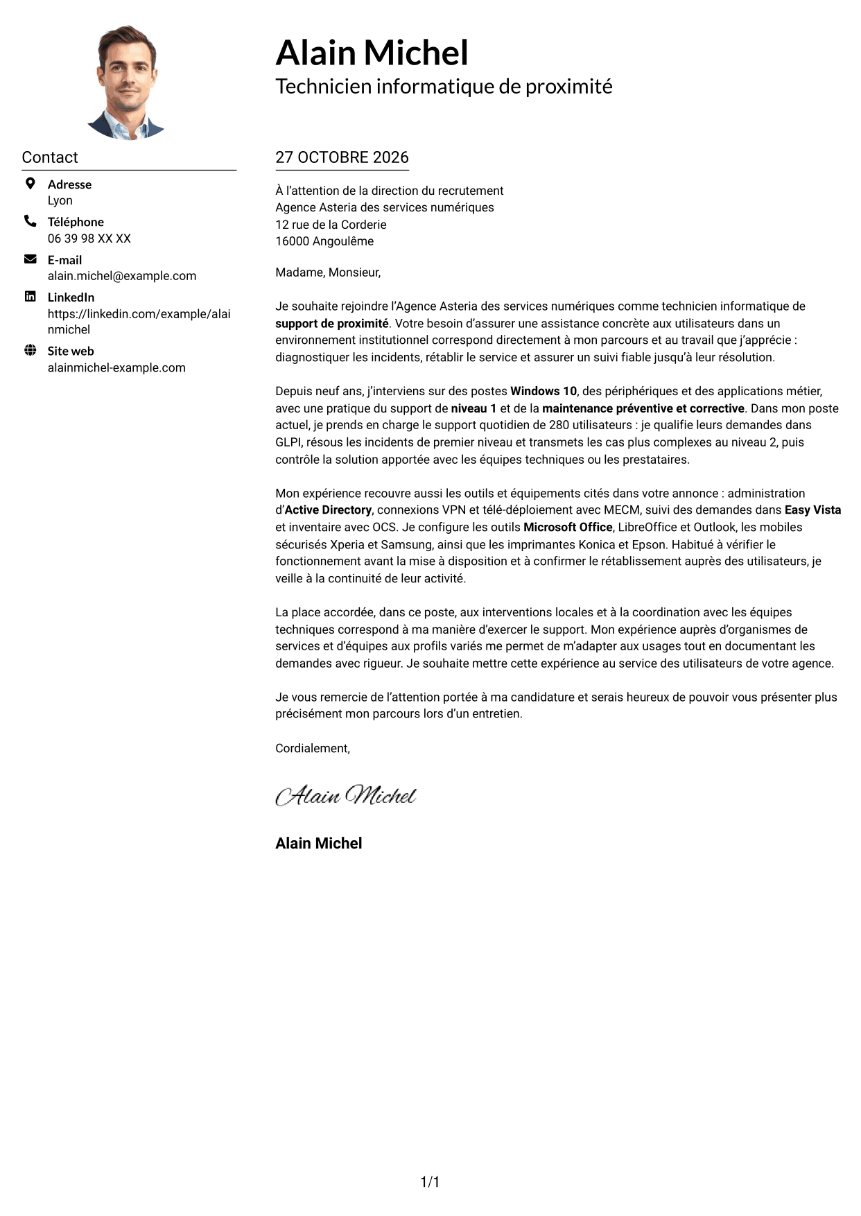 Exemple de lettre de motivation — page 1