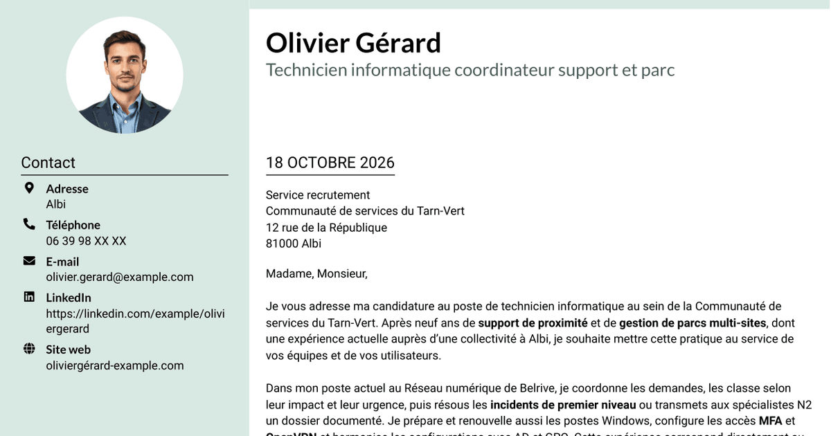 7 modèles de lettre de motivation pour Technicien informatique - Support et gestion de parc, avec exemples