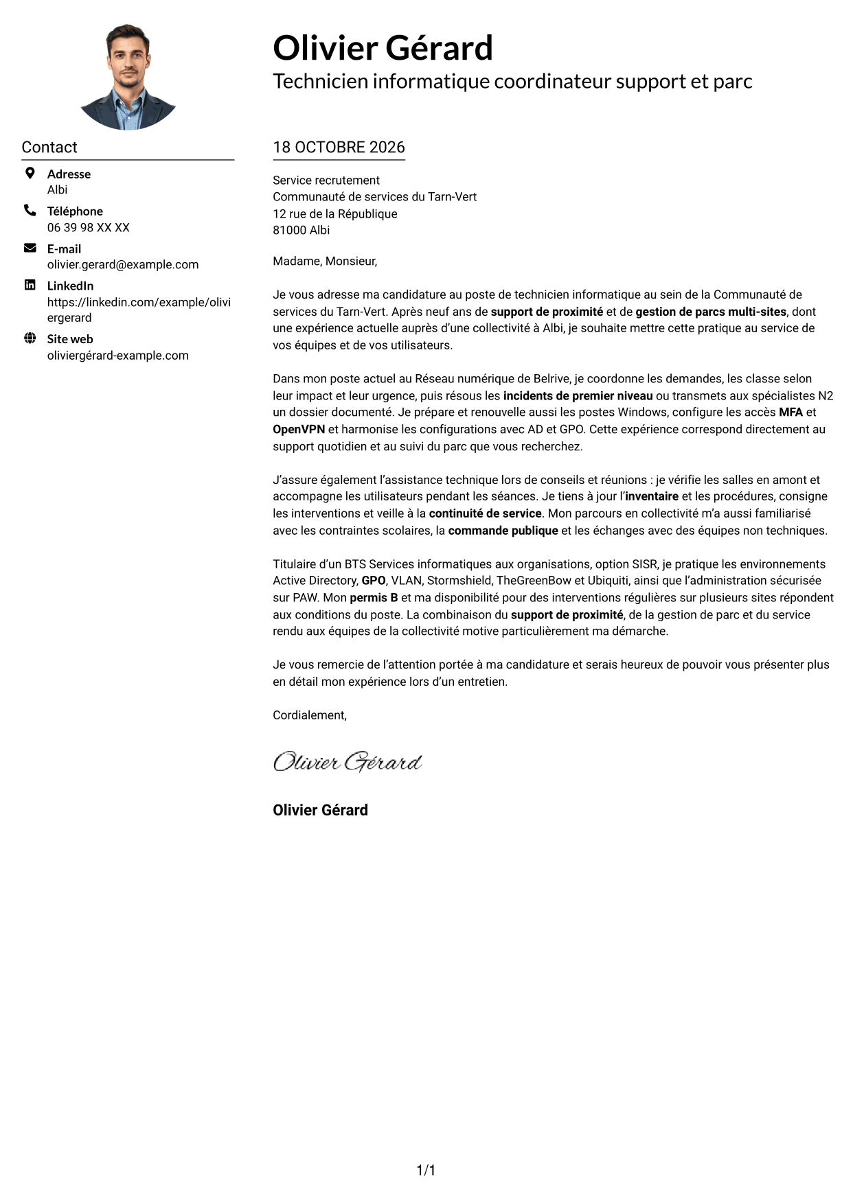 Exemple de lettre de motivation — page 1