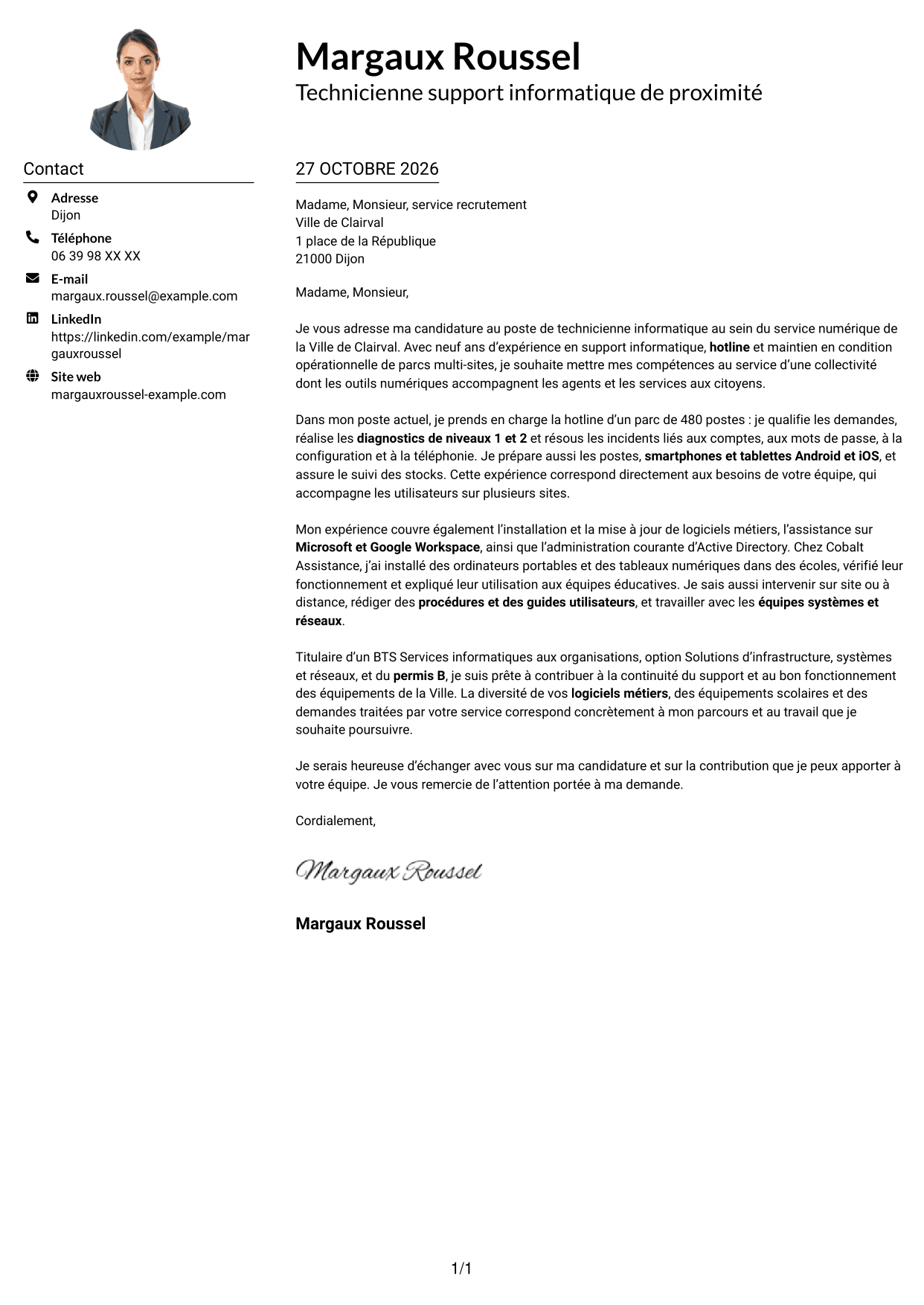 Exemple de lettre de motivation — page 1