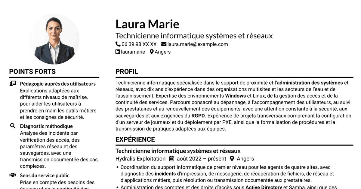 7 modèles de CV pour Technicien informatique - Support systèmes et réseaux, avec exemples