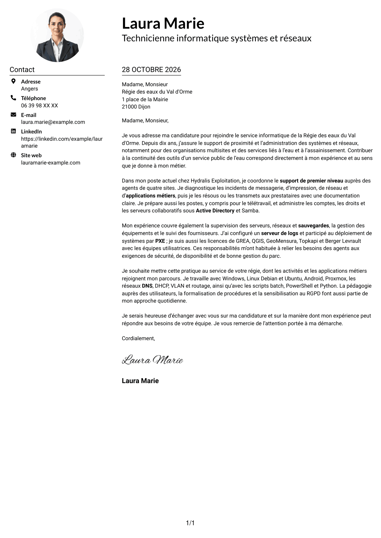 Exemple de lettre de motivation — page 1