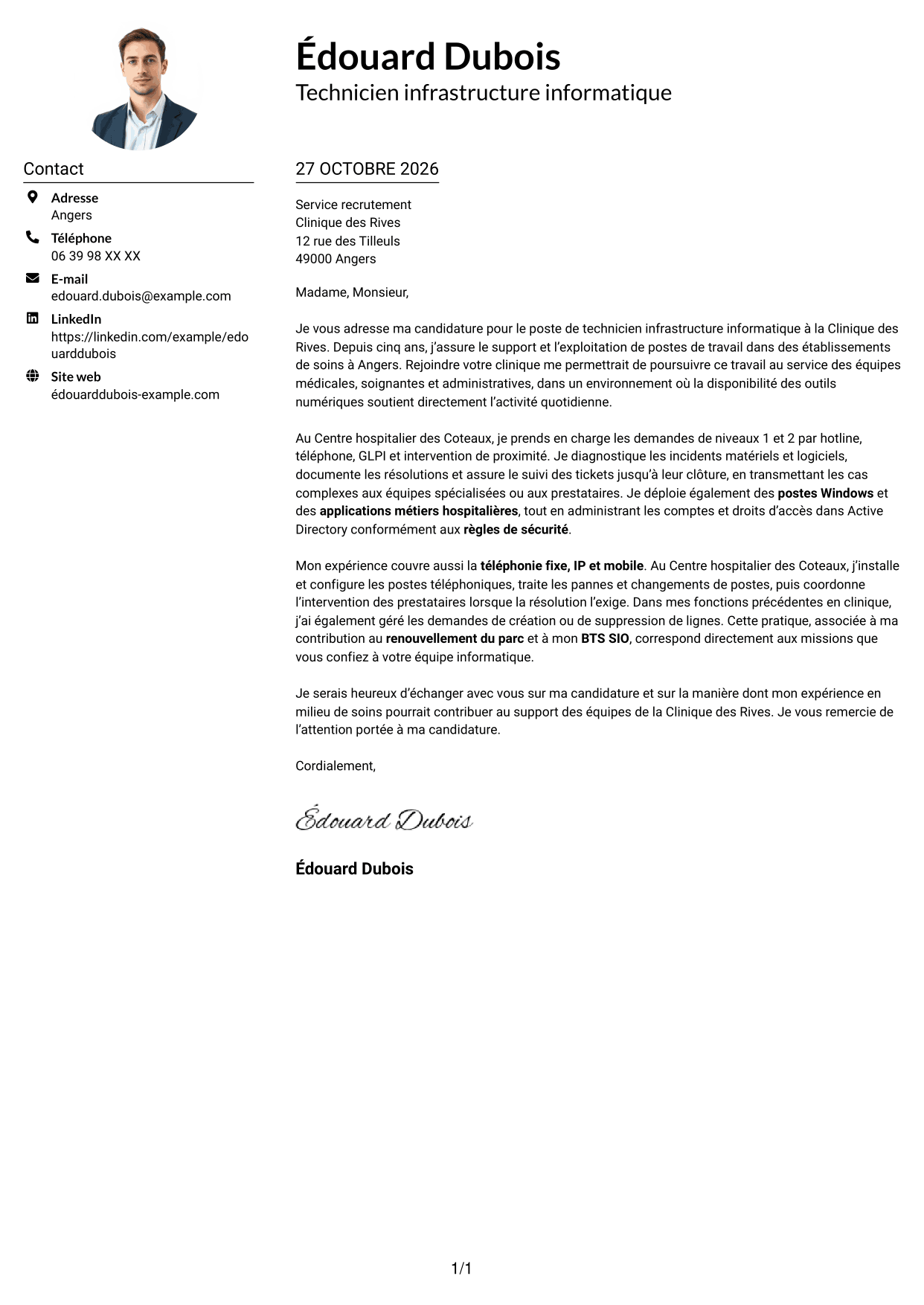 Exemple de lettre de motivation — page 1