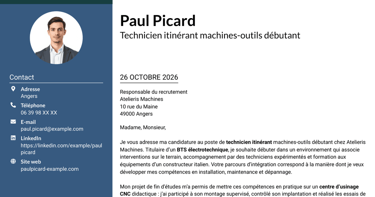 7 modèles de lettre de motivation pour Technicien itinérant machines-outils débutant, avec exemples