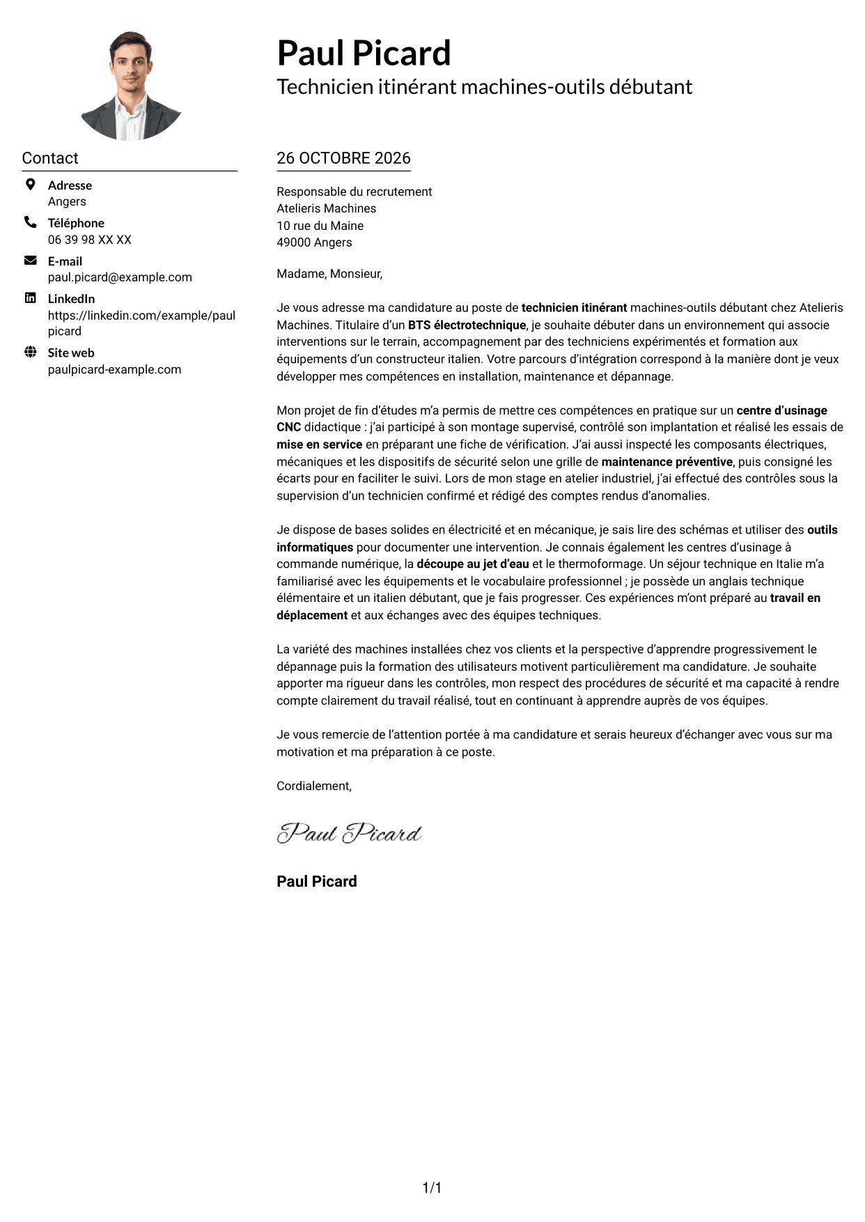 Exemple de lettre de motivation — page 1