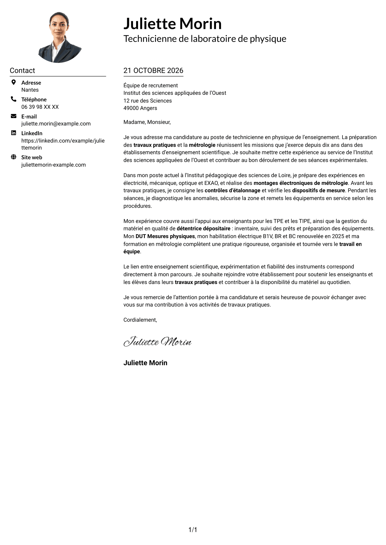 Exemple de lettre de motivation — page 1