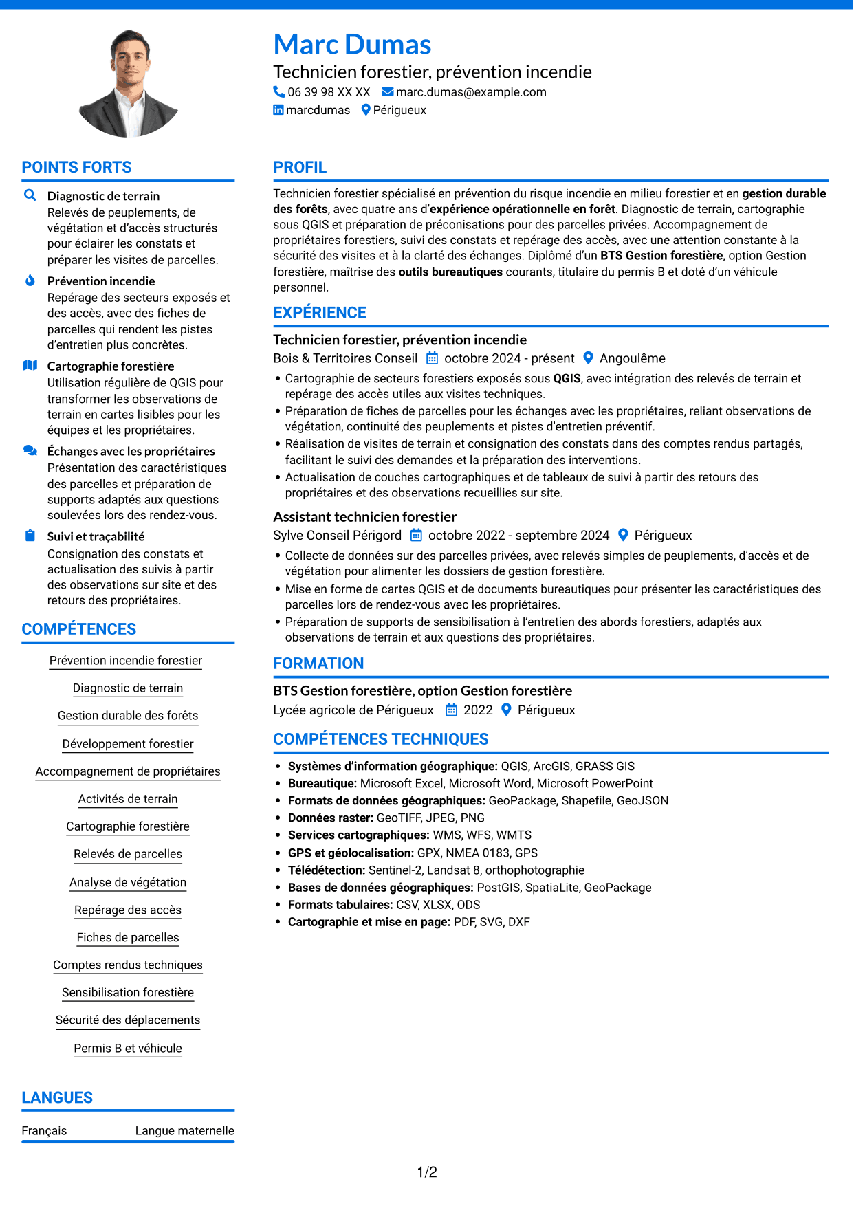 CV Audacieux (format à deux colonnes avec accents colorés et photo) : Technicien(ne) Incendie, page 1