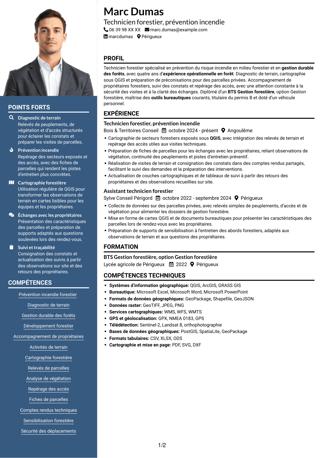 CV Signature (format à colonne latérale colorée avec grande photo) : Technicien(ne) Incendie, page 1