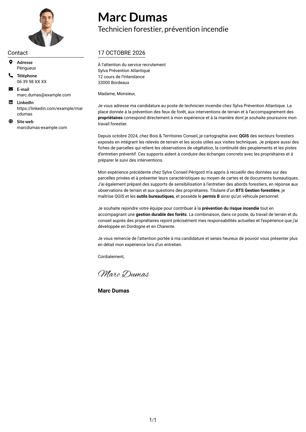 Exemple de lettre de motivation — page 1