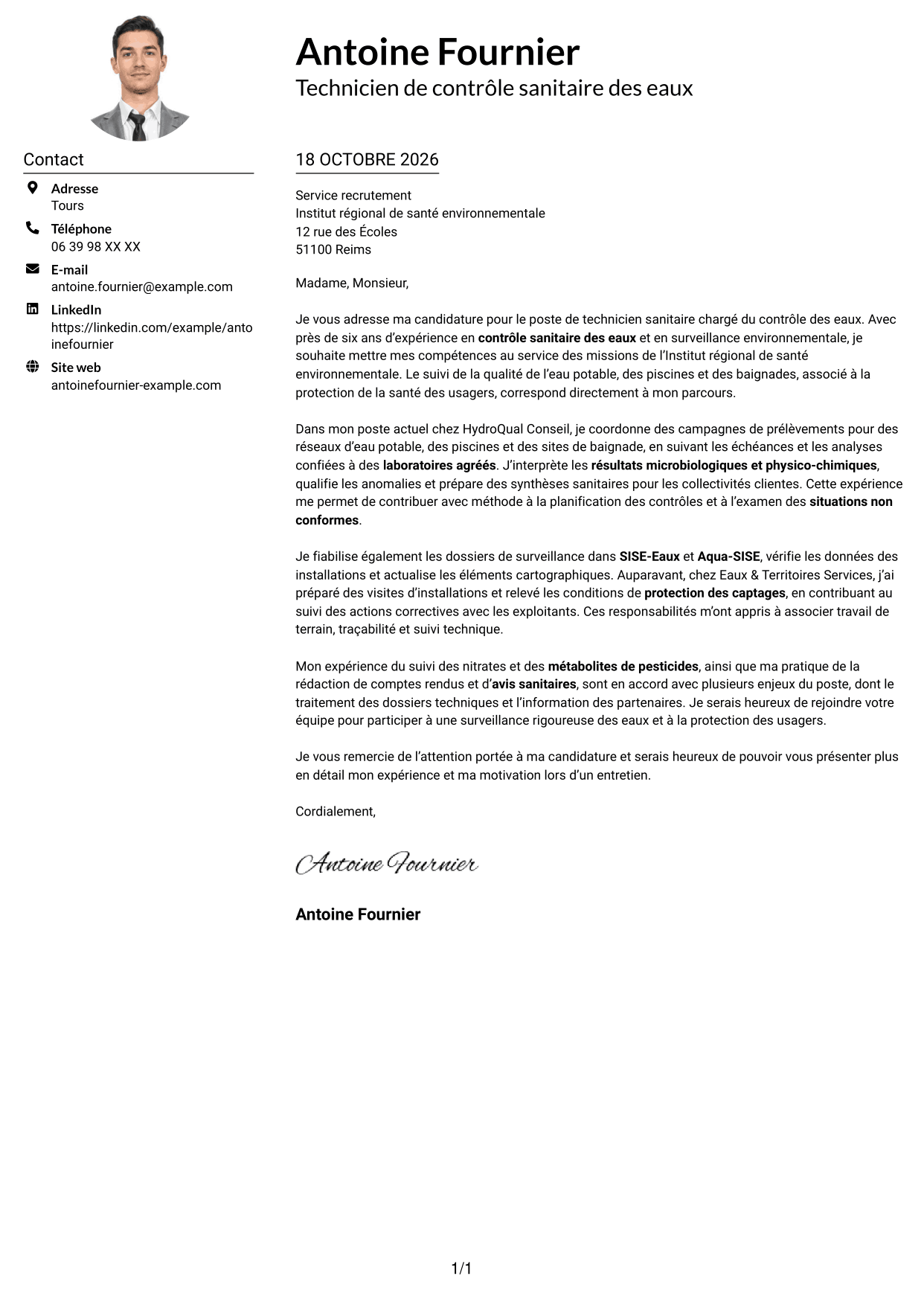 Exemple de lettre de motivation — page 1