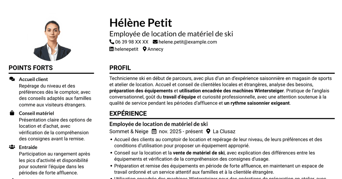 7 modèles de CV pour Technicien ski, avec exemples