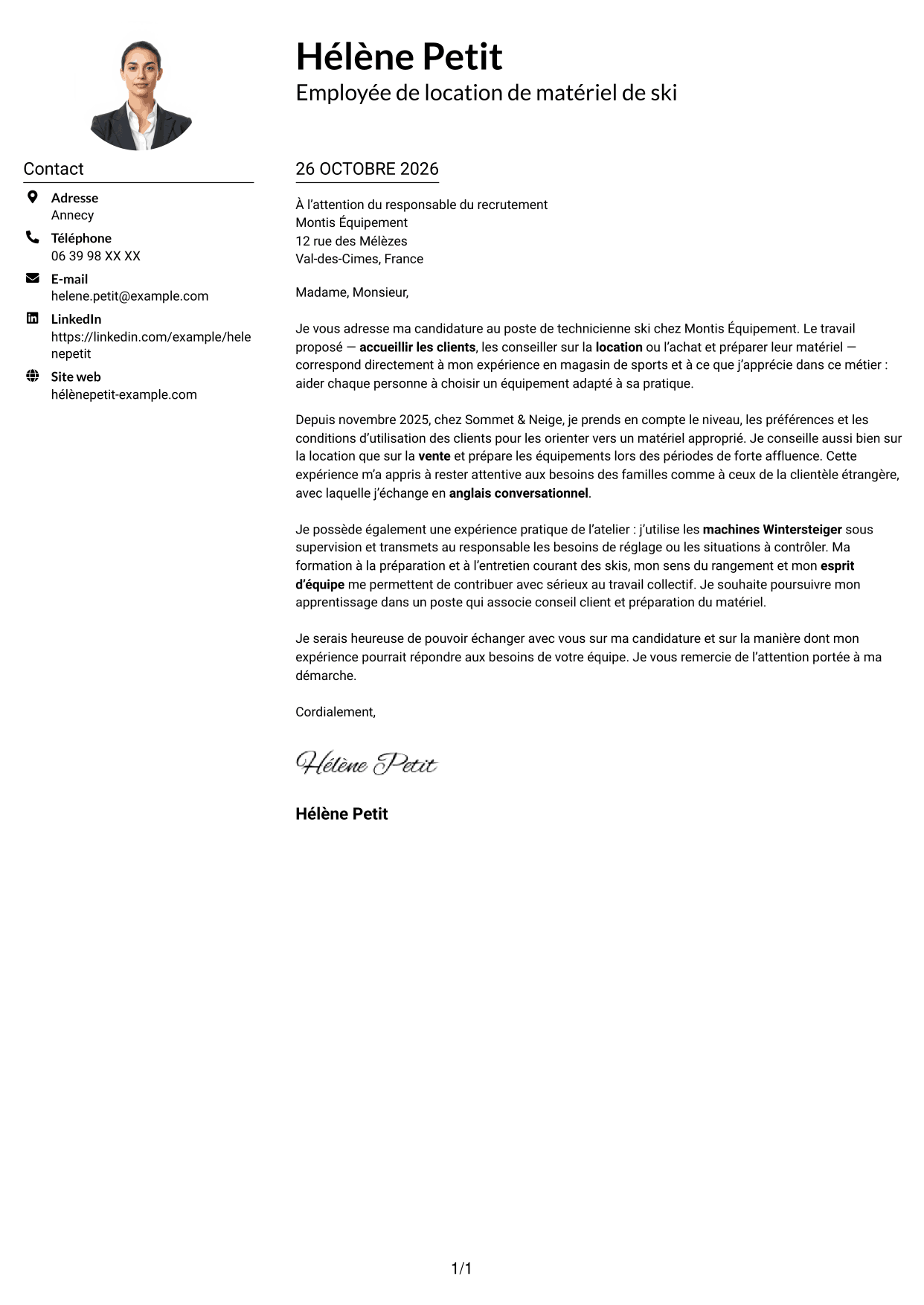 Exemple de lettre de motivation — page 1