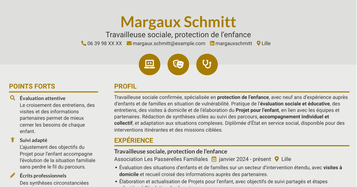 7 modèles de CV pour Travailleur social enfance itinérant, avec exemples