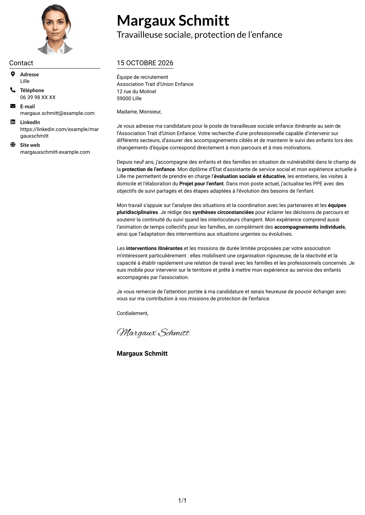 Exemple de lettre de motivation — page 1