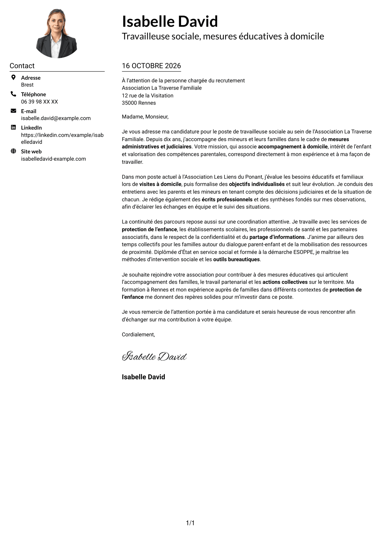 Exemple de lettre de motivation — page 1