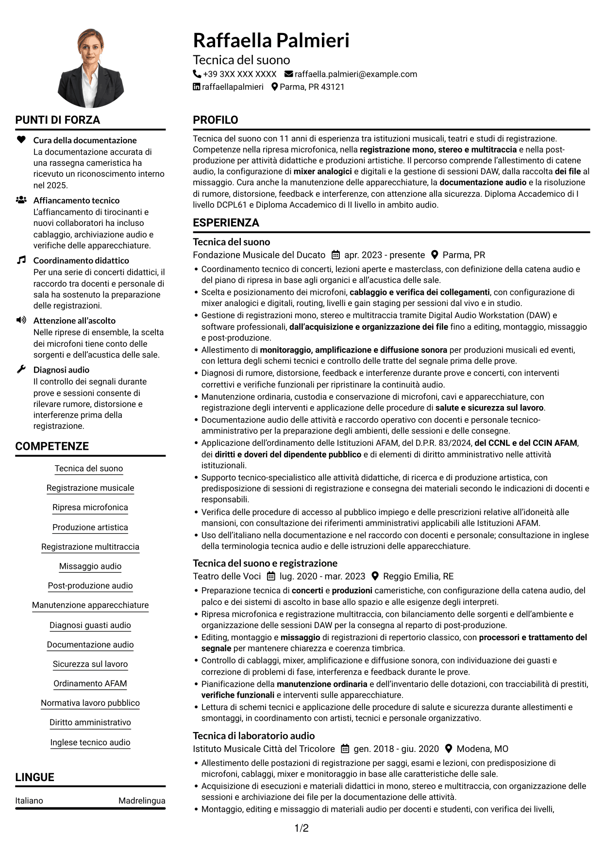 Esempio di curriculum — pagina 1