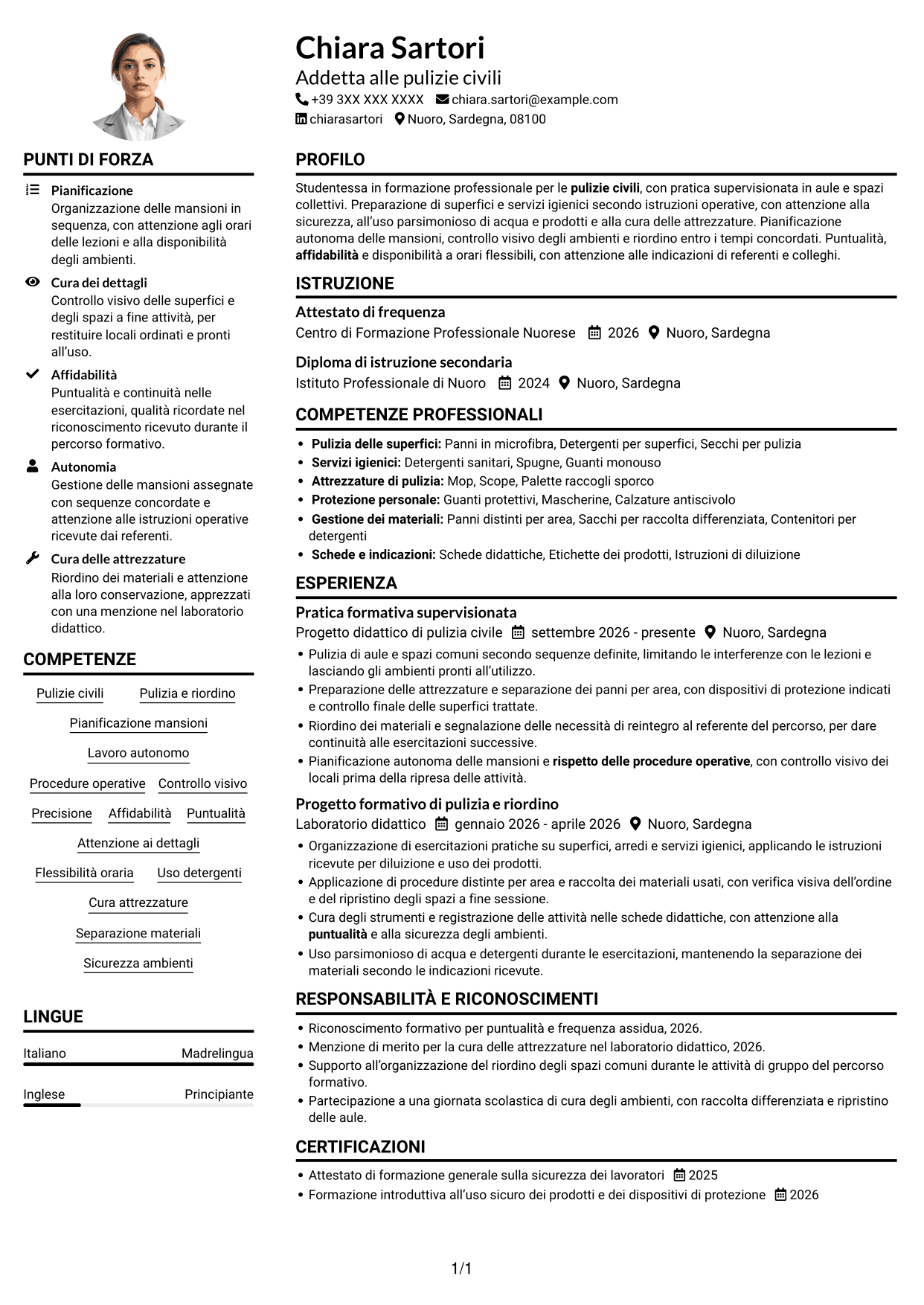 Esempio di curriculum — pagina 1