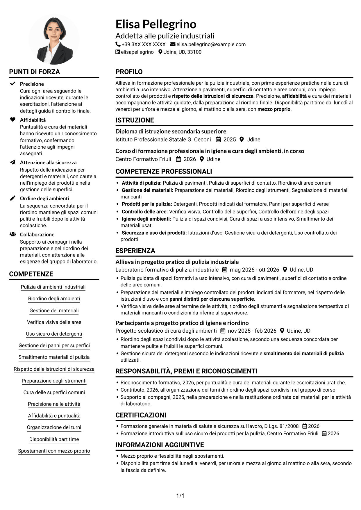 Esempio di curriculum — pagina 1