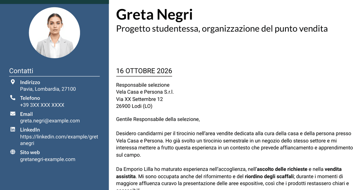 7 modelli di lettera di presentazione per Addetto/a alle vendite - Cura della casa e della persona, con esempi