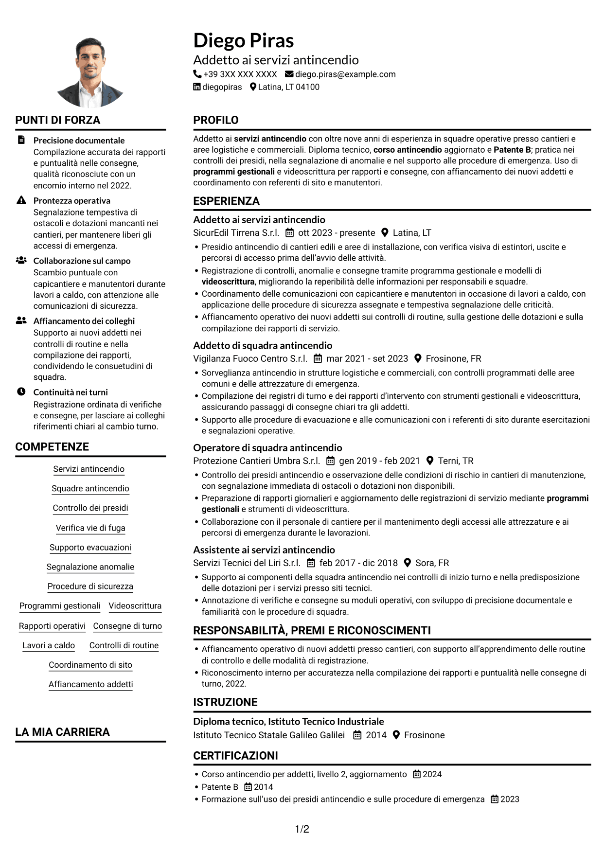 Esempio di curriculum — pagina 1