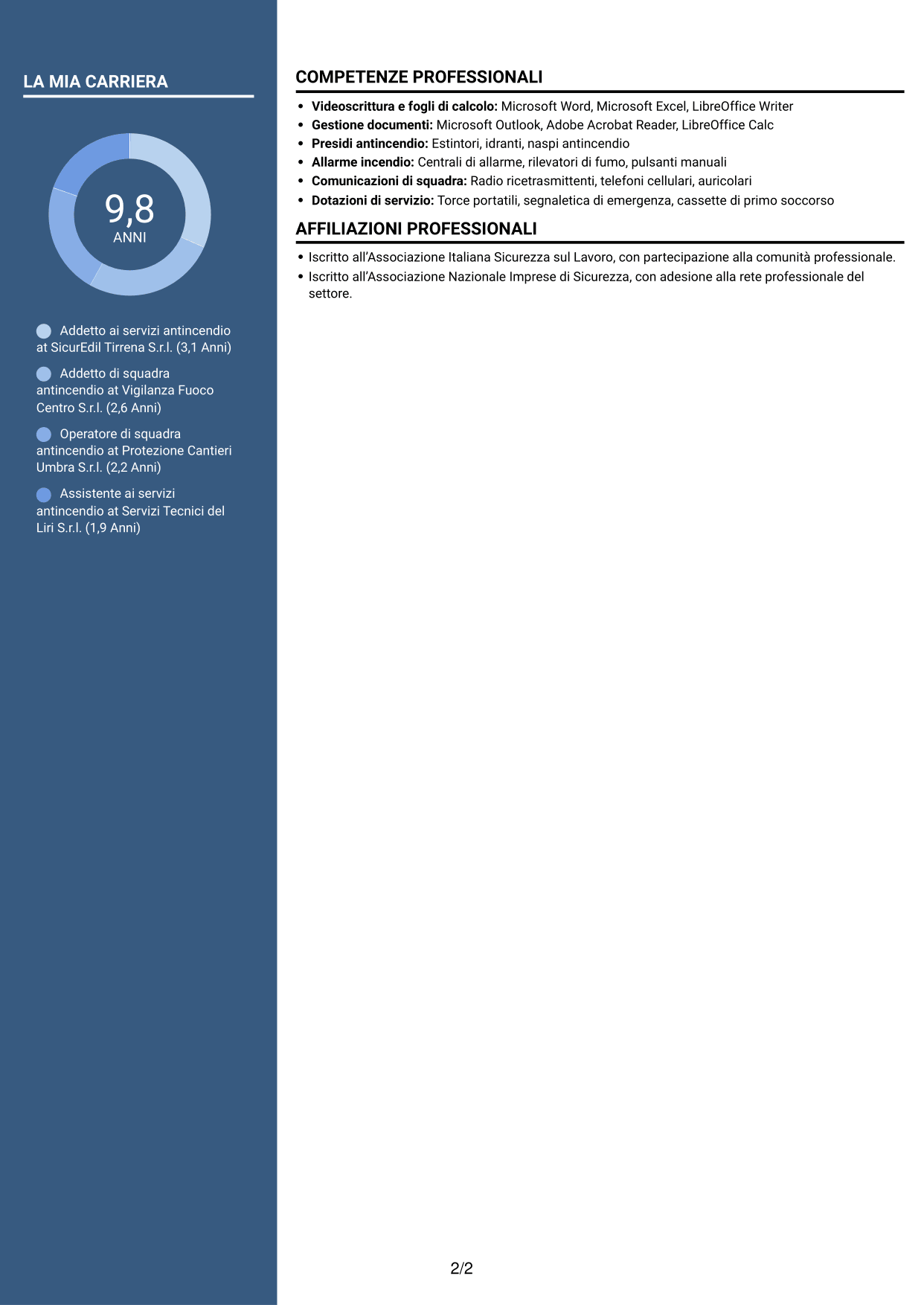 CV Signature (formato con colonna laterale colorata e foto grande): Addetto ai servizi antincendio, pagina 2