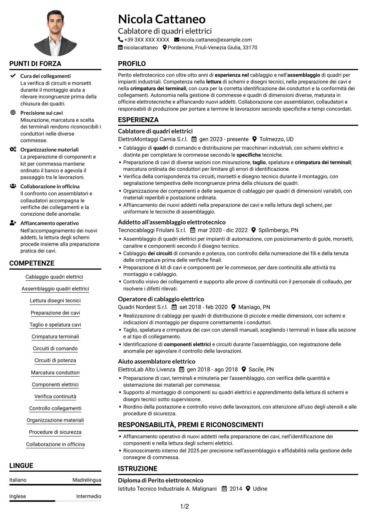 Esempio di curriculum — pagina 1