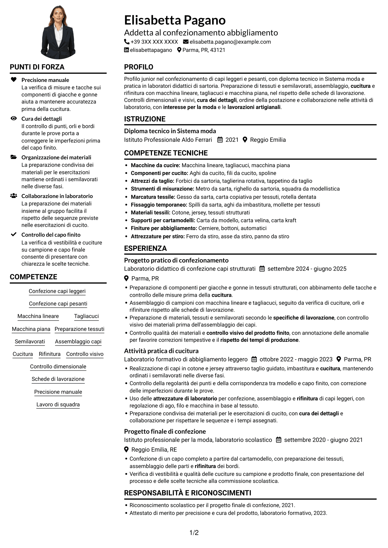 Esempio di curriculum — pagina 1