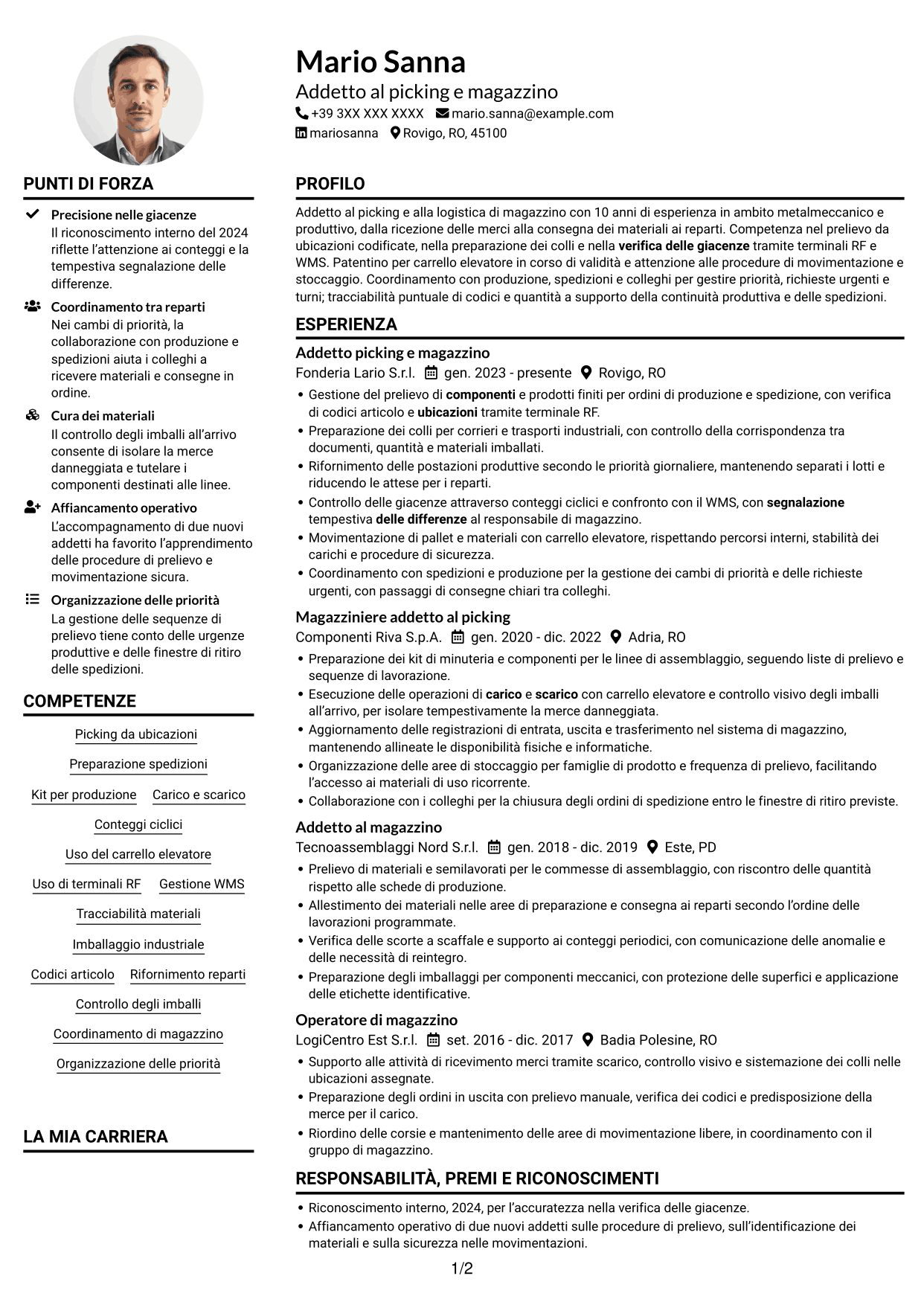 Esempio di curriculum — pagina 1