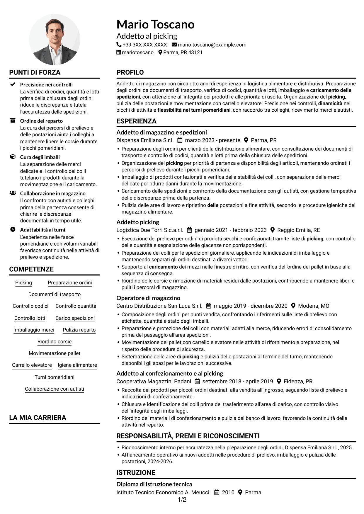 Esempio di curriculum — pagina 1
