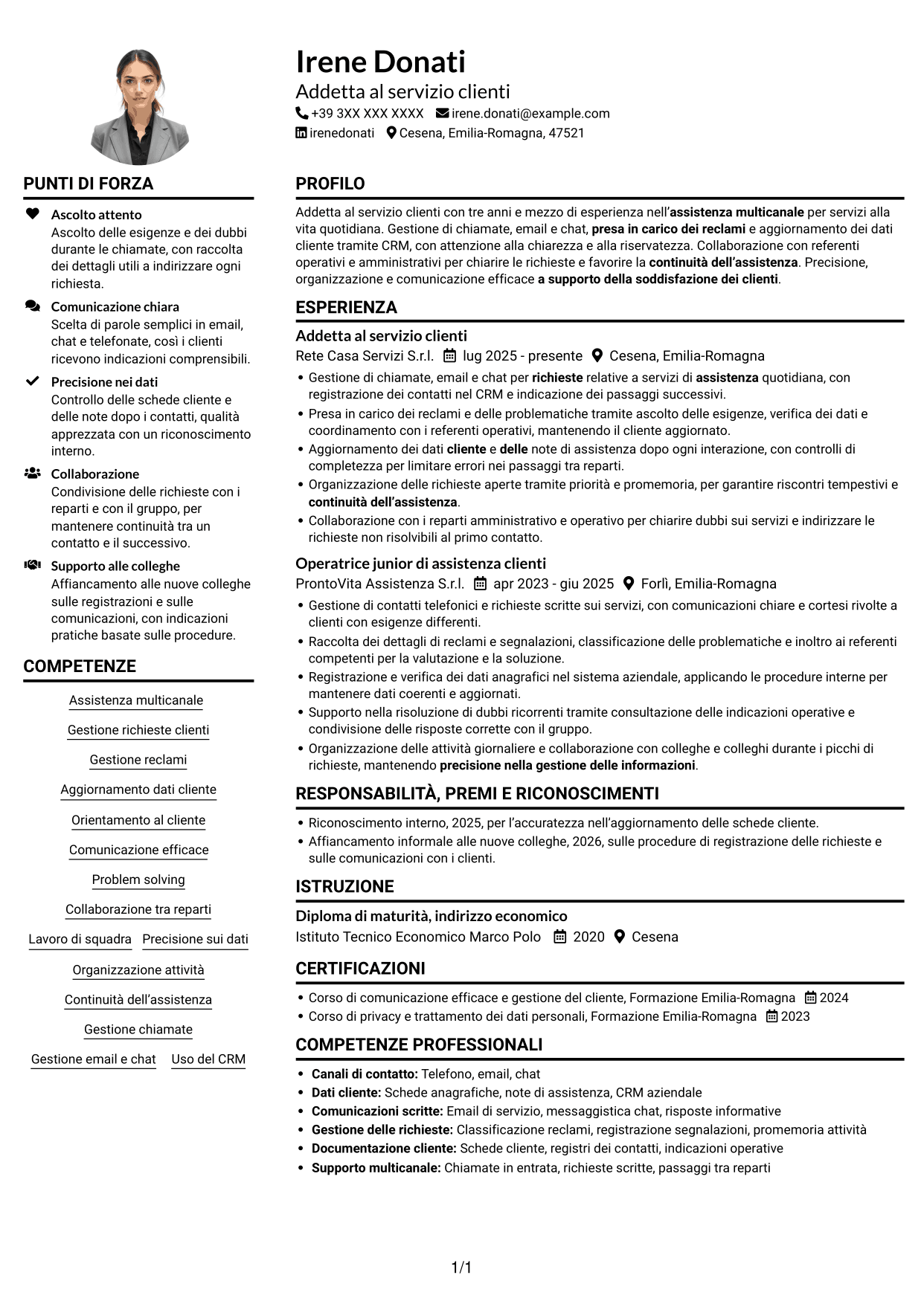 Esempio di curriculum — pagina 1
