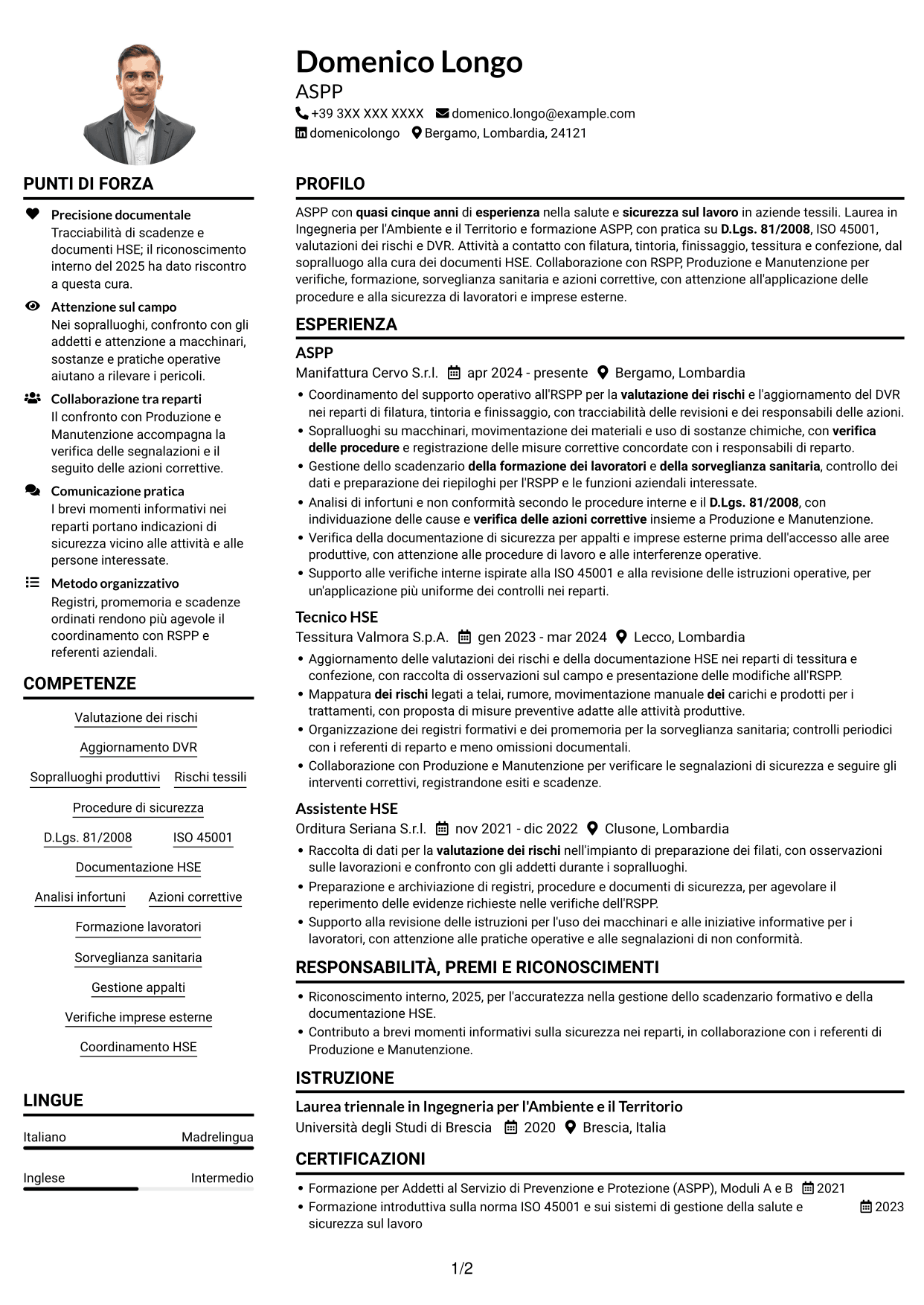 Esempio di curriculum — pagina 1