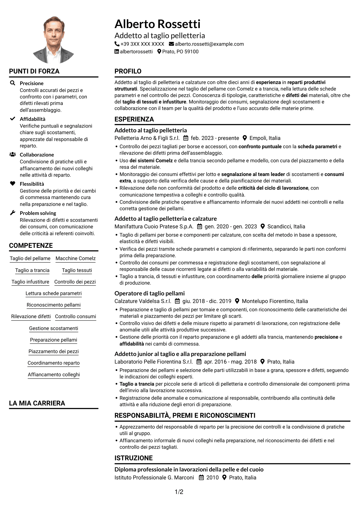 Esempio di curriculum — pagina 1