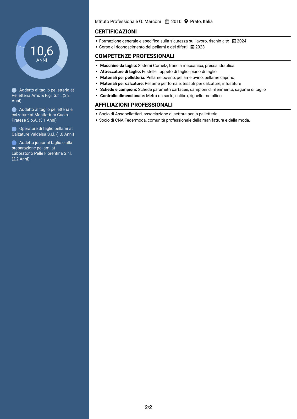 CV Elegante (formato con colonna laterale colorata e foto): Addetto al taglio pelletteria, pagina 2