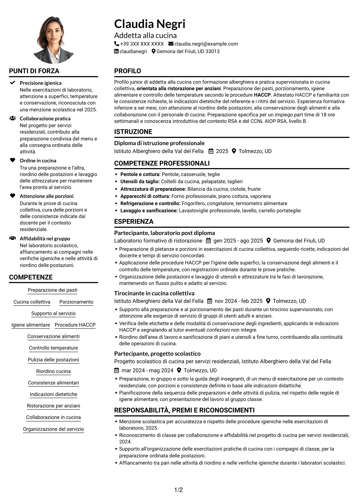 Esempio di curriculum — pagina 1