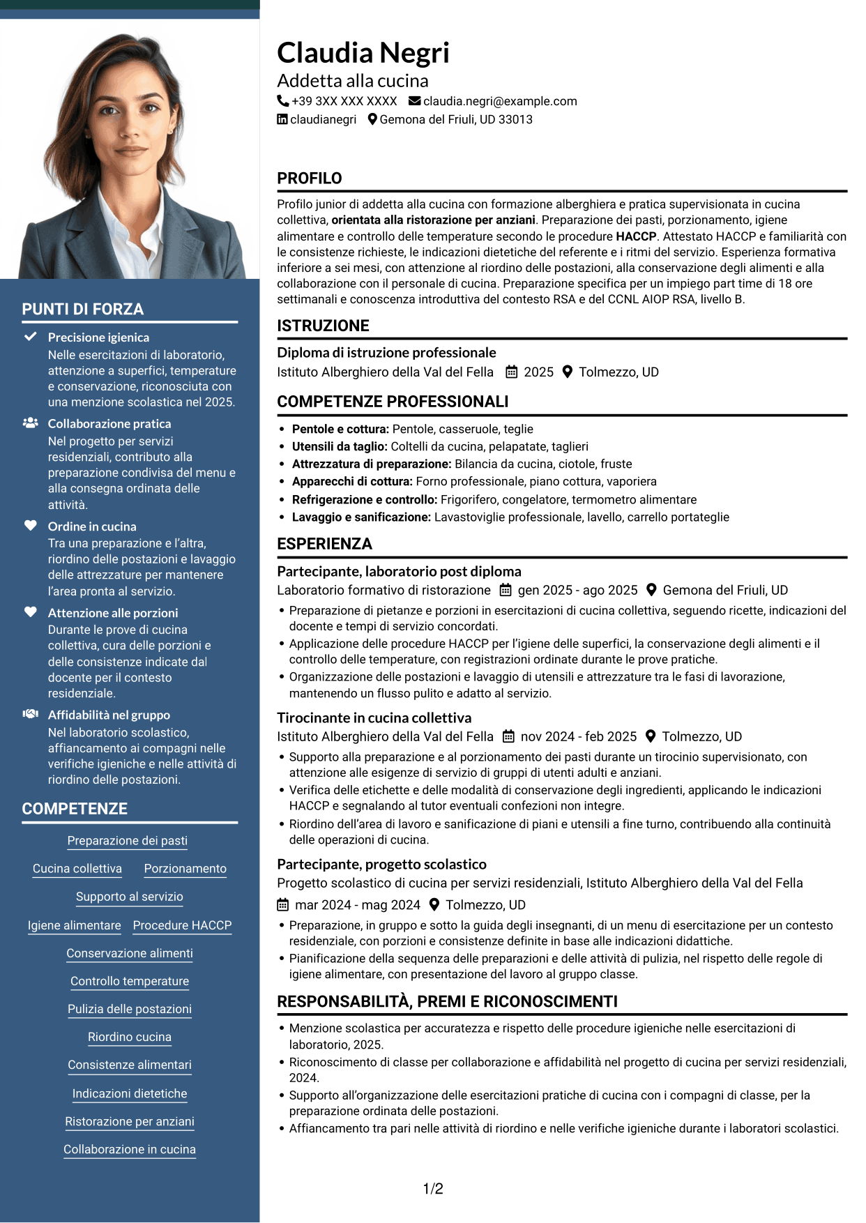 CV Signature (formato con colonna laterale colorata e foto grande): Addetto alla cucina - Ristorazione per anziani, pagina 1