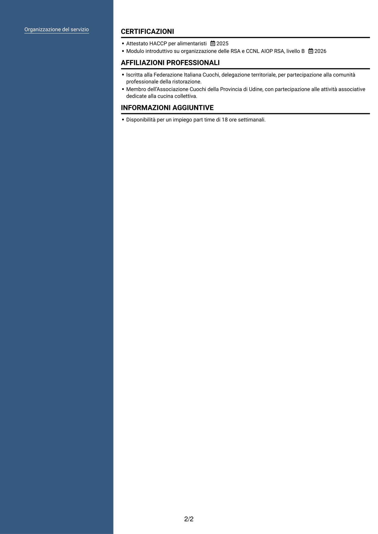 CV Signature (formato con colonna laterale colorata e foto grande): Addetto alla cucina - Ristorazione per anziani, pagina 2