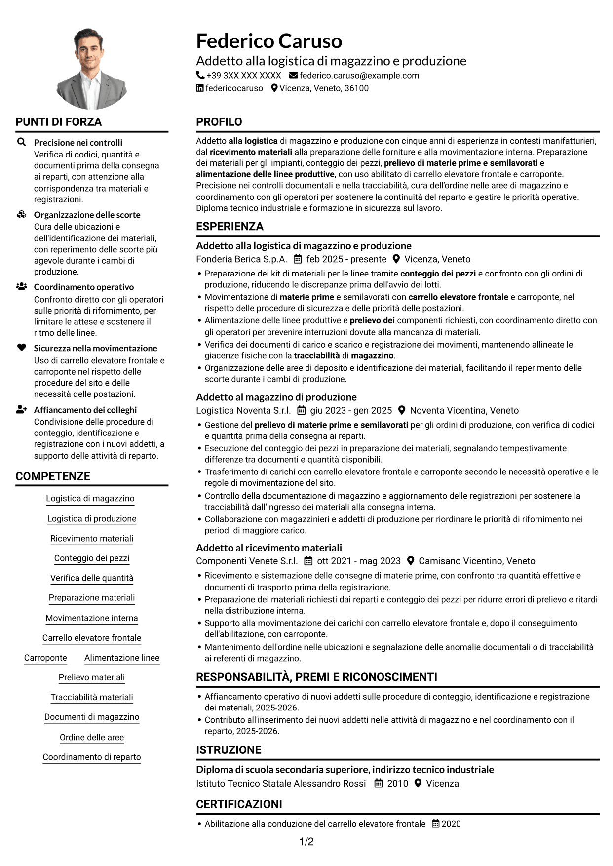 Esempio di curriculum — pagina 1